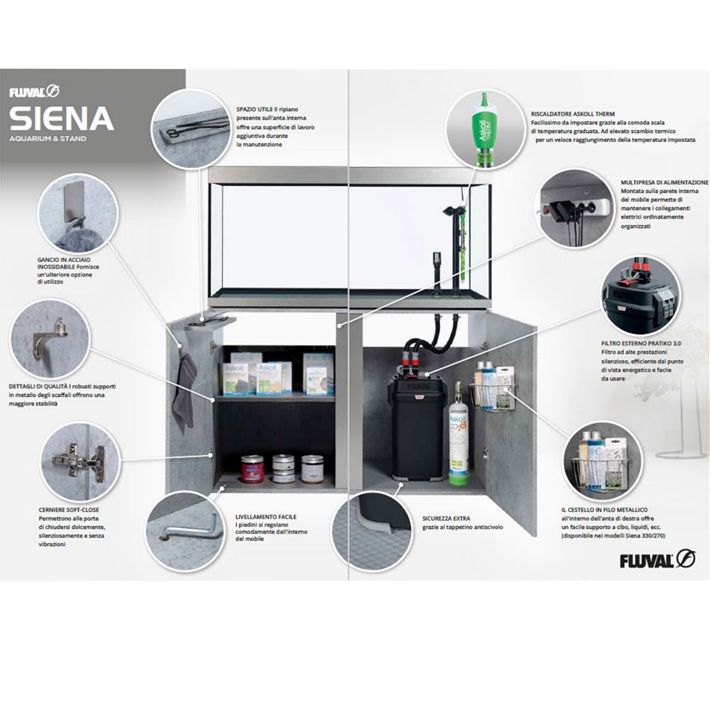 Askoll Fluval Siena 330 Combo Acquario con Supporto Graphite 110x55x55h cm