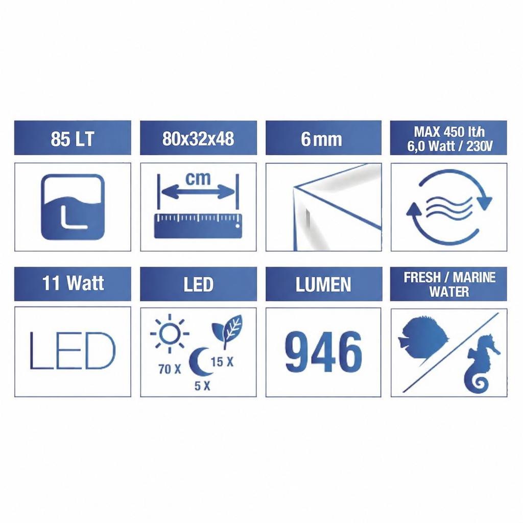 Amtra Acquario System V2 80 Led completo Nero 65lt 80x32x48h cm