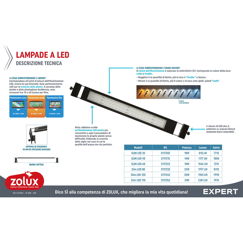 Zolux Slim Led 115 Aquaya Lampada multiuso per acqua dolce 31W 115cm