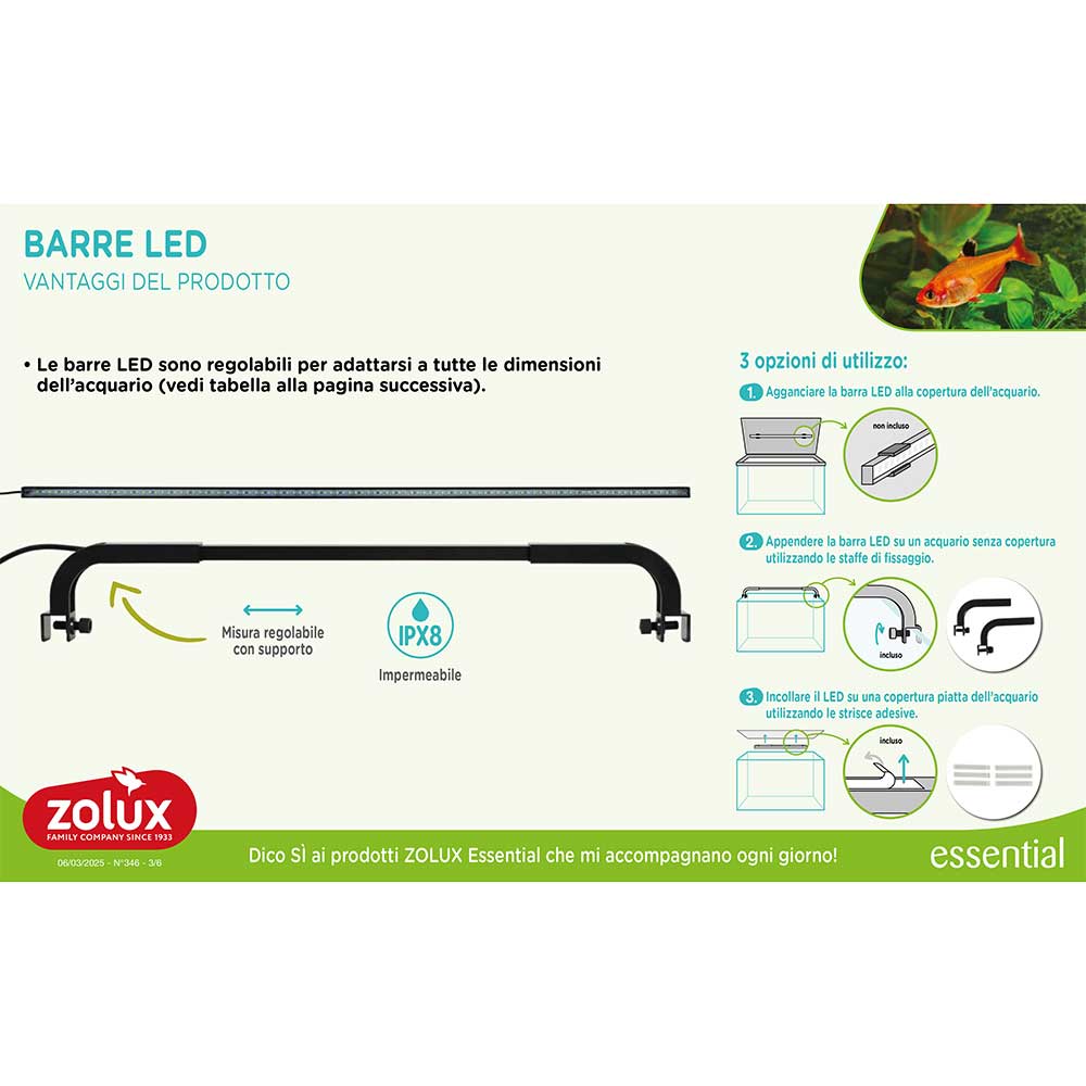 Zolux Aquaya Barre Led 68 Essential Lampada Led 10W 56-61cm