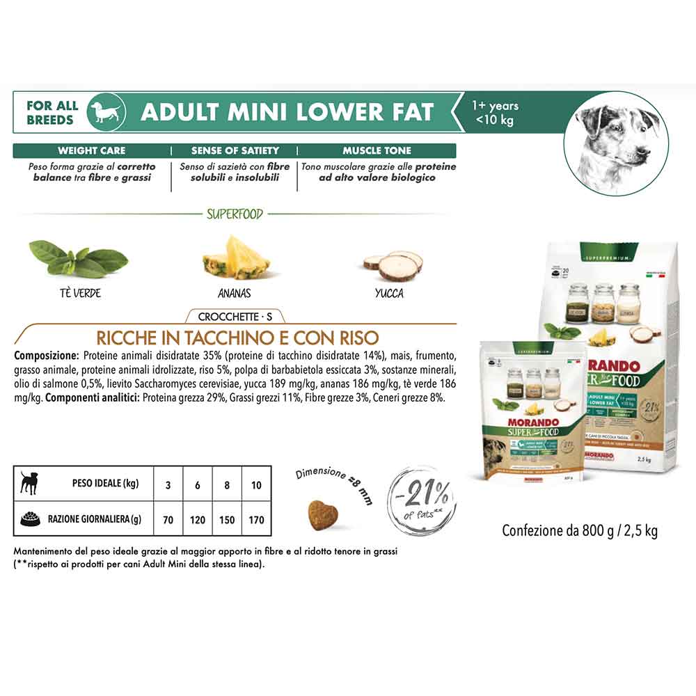 Morando Super Pet Food Adult Mini Daily Care Crocchette Ricche in Tacchino e con Riso 2,5 Kg