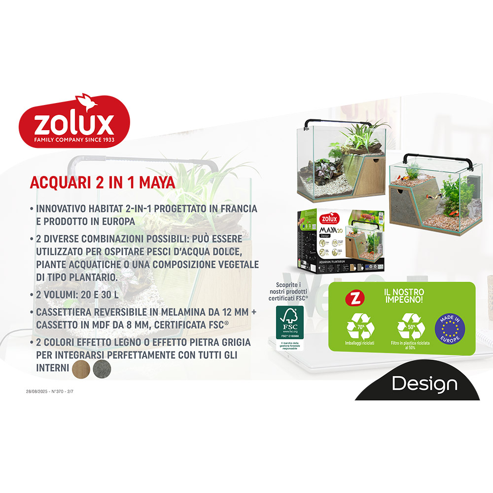 Zolux Maya Acquario con Filtro e Luce Legno/grigio 30Lt 44x26x35h cm