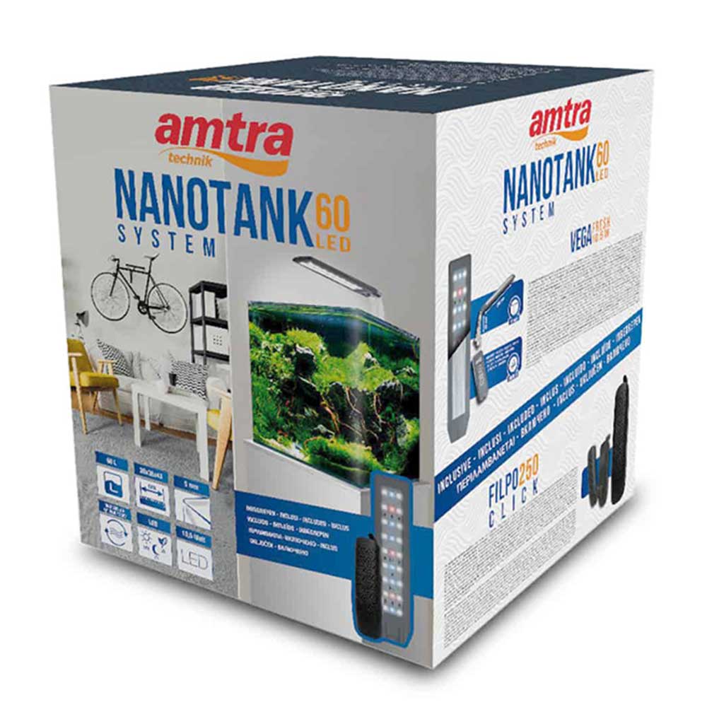 Amtra Nanotank System 60 Acquario 60L Led Filtro Coperchio e Tappetino 38x38x43h cm