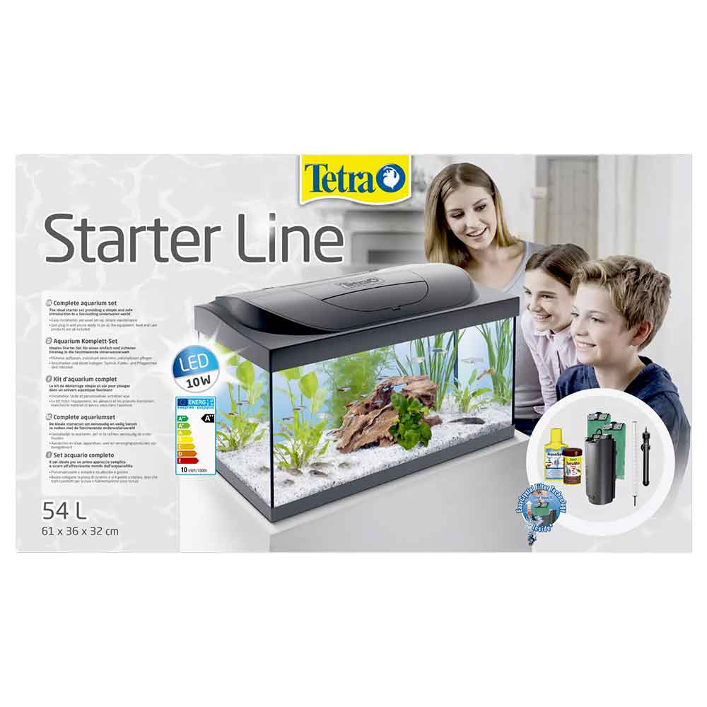 Tetra Acquario Starter Line 54 Led 10W Completo 61x31x35cm 54 litri con Luce Notturna Nero