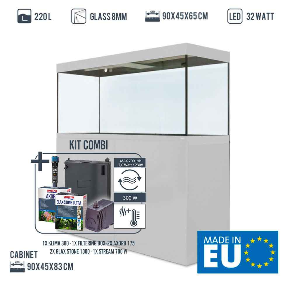 Amtra Acquario Alux Bianco Combi con Mobile e Filtraggio 330L 120x50x148h cm