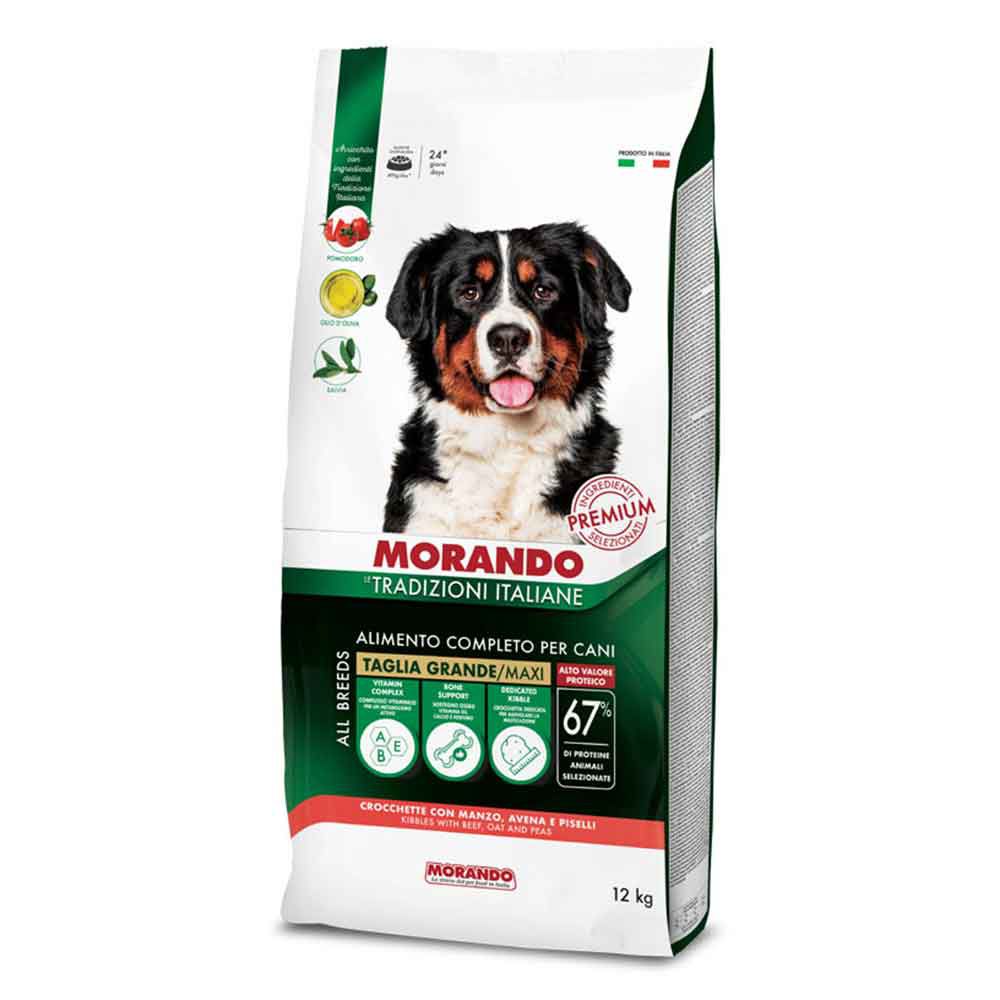Morando Premium Crocchette Taglia Grande per Cane con Manzo Avena e Piselli 20mm 12Kg