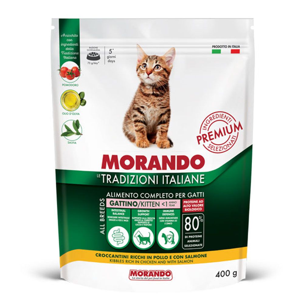 Morando Premium Croccantini Gattino ricchi in Pollo con Salmone 400gr