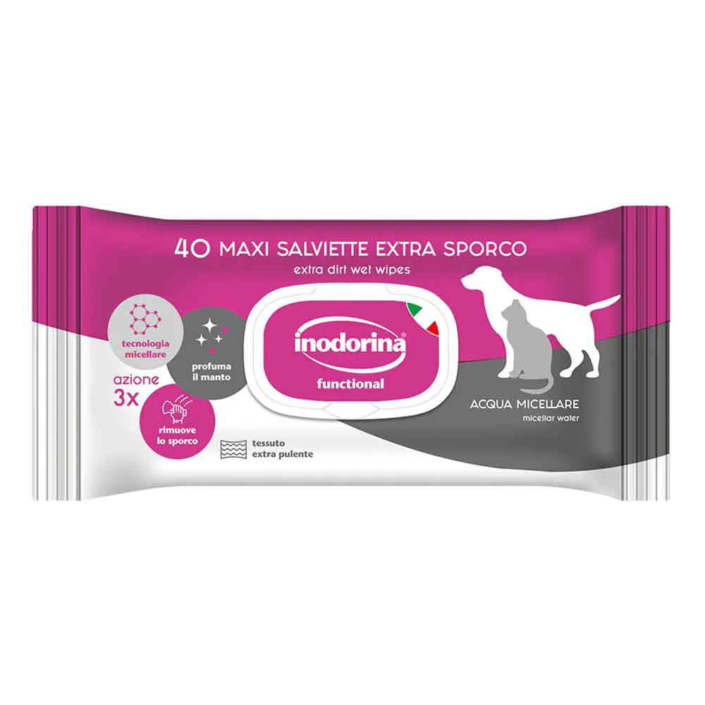 Inodorina Salviette Extra Sporco con Acqua Micellare Cane e Gatto 40pz