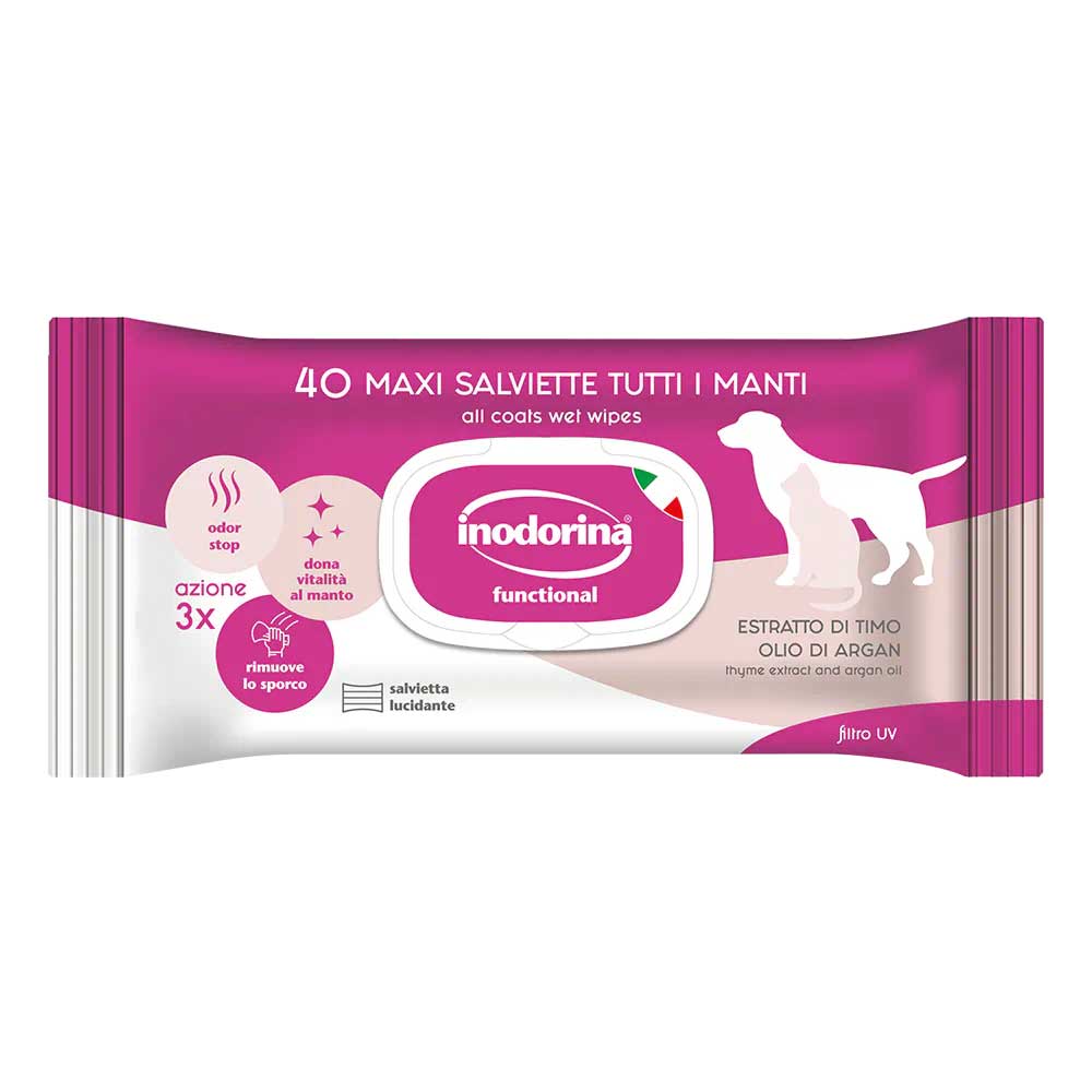 Inodorina Salviette Detergenti Latte e Vaniglia con Timo Olio Argan Cane Gatto e altri 40pz