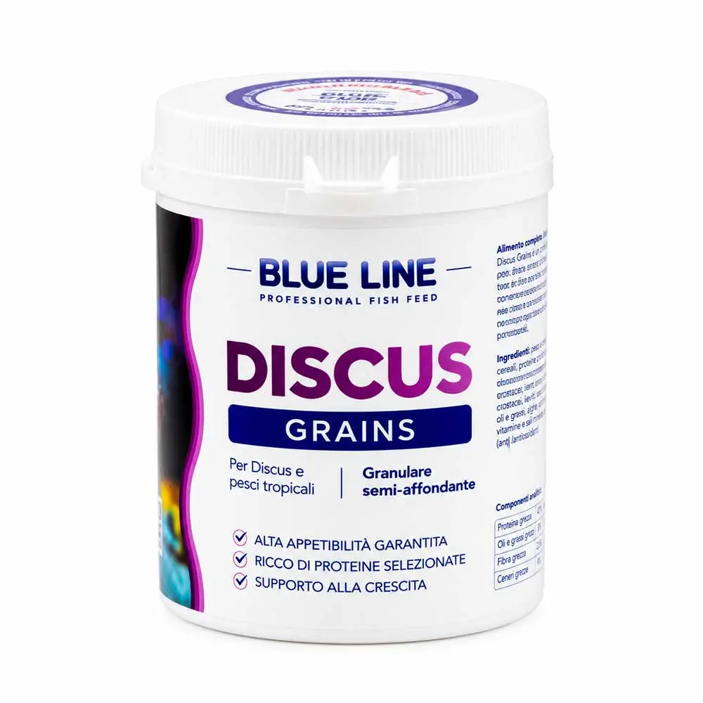 Blue Line Discus Grains Mangime granulare per Discus e pesci tropicali semi affondante 45g