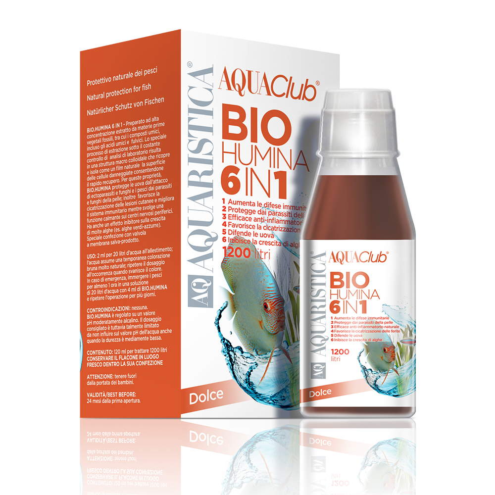 AQ Aquaristica Bio Humina 6 in 1 Protettivo naturale per pesci 120ml per 1200 litri