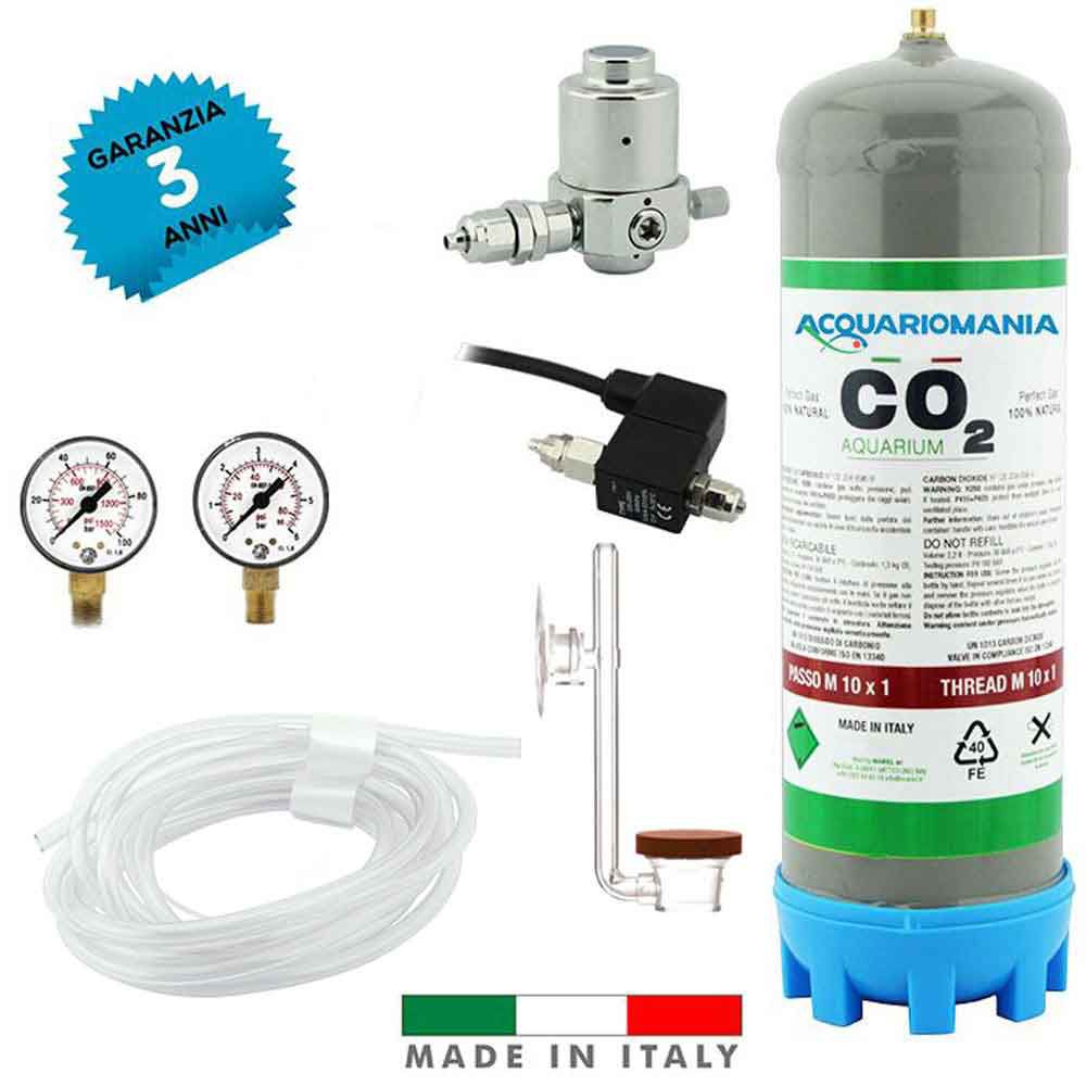 Acquariomania Impianto CO2 Minimum Pro Bombola 1300g Riduttore Elettrovalvola Atomizzatore Twinstar Manometri e Tubo